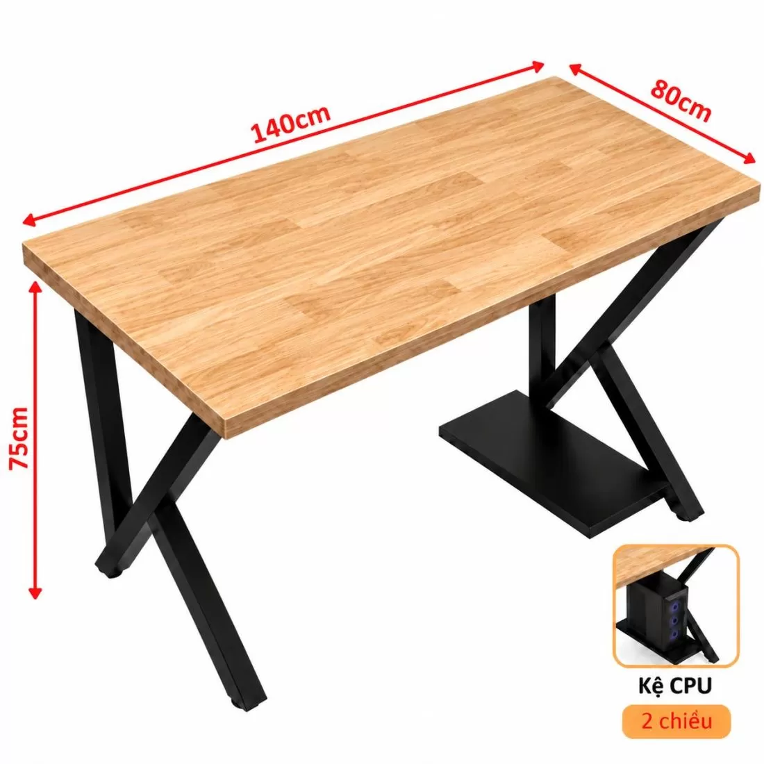 Kệ CPU 2 chiều gắn dưới chân bàn gỗ cao su chân K2 80cm