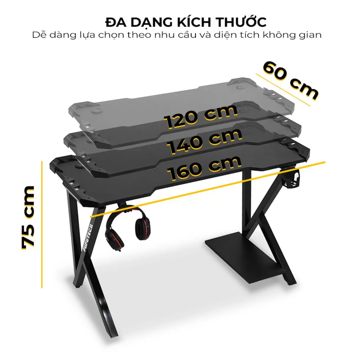 Bàn gaming Fufutech K2 Đen LED  Đa dạng kích thước