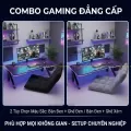 Combo Bàn Ghế Bệt Gaming Vân Carbon Chữ K V1 Tích Hợp Led RGB Fufutech
