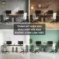 Bàn Làm Việc, Bàn Học, Bàn Gaming 2 Chỗ Ngồi FUFUTECH U PLUS Chân Đen Mặt Nâu Dày 34mm