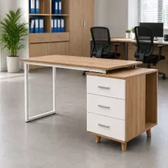 Bàn Làm Việc Có Hộc Tủ Chân Gỗ HH000597 | 1m2, 1m4, 1m6 Fufutech