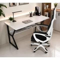 Bộ bàn ghế làm việc EK1 mặt gỗ nâu kèm ghế công thái học Multi Pro Fufutech