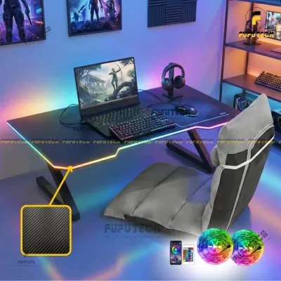 Combo Bàn Ghế Bệt Gaming Vân Carbon Chữ Z V2 Tích Hợp Led RGB Fufutech