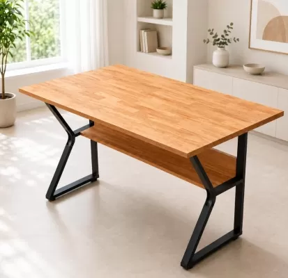 Bàn Gỗ Cao Su Chân EK1 80cm Fufutech - Có Kệ Gầm Tiện Lợi
