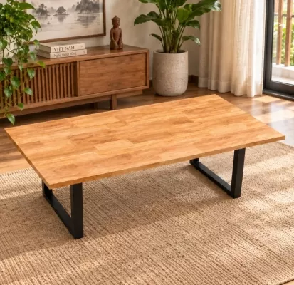 Bàn Bệt Làm Việc Gỗ Cao Su Tự Nhiên Chữ U Fufutech