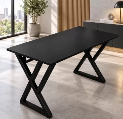 Bàn Làm Việc Chân Double X Mặt Simple Đen Fufutech