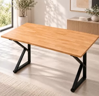 Bàn Gỗ Cao Su Chân K 80cm Tự Nhiên Fufutech - Khung Thép