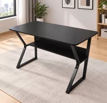 Bàn Làm Việc Chân Sắt Kệ Gầm Mặt Đen Gỗ MDF Fufutech