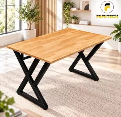 Bàn Gỗ Cao Su Chân Double X 80cm Fufutech - Kệ CPU 2 Chiều