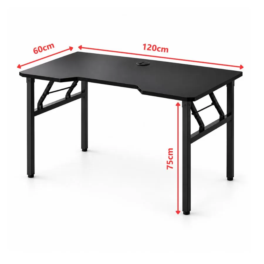 Kích thước bàn gaming chân xếp gọn bản 120x60x75cm chân đen