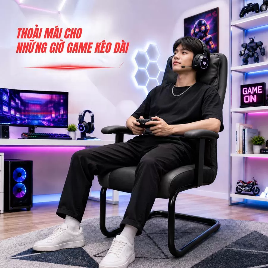 Người dùng ngồi trên ghế chân quỳ lưng cao HH000647 trong phiên chơi game dài