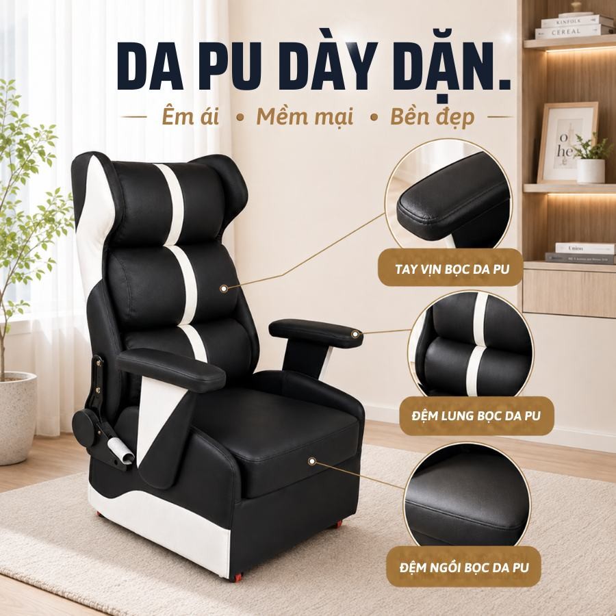Da PU dày dặn bọc tay vịn, đệm lưng và đệm ngồi của ghế sofa gaming HH000645