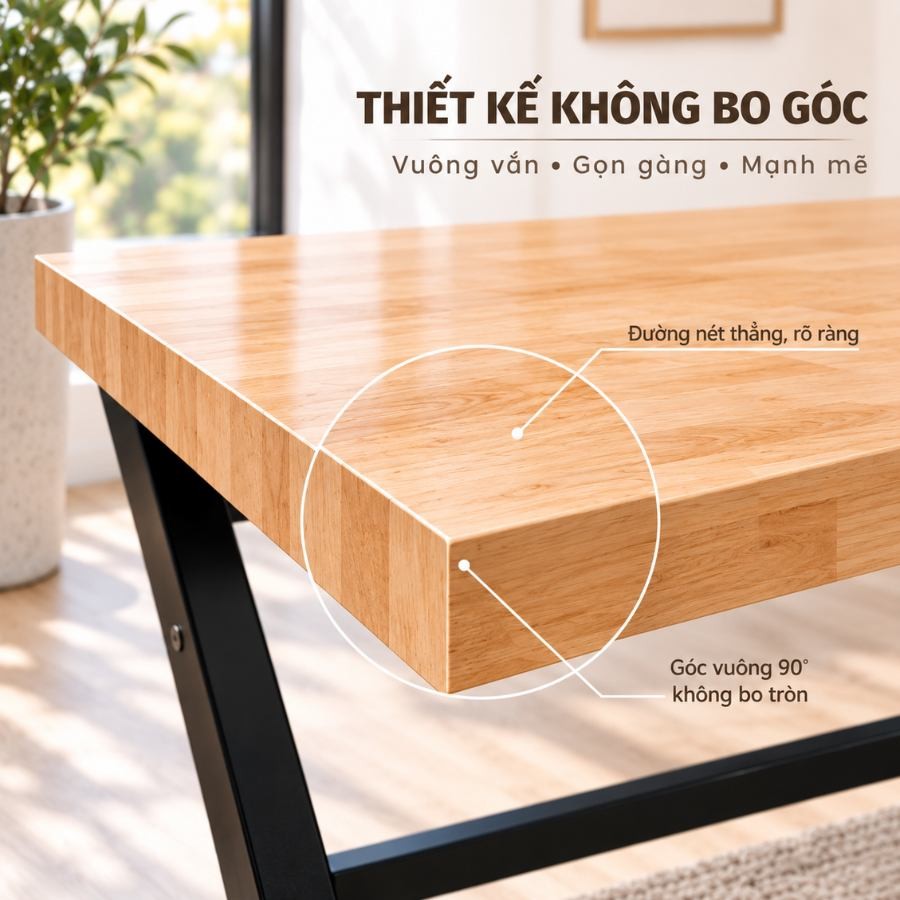 Thiết kế không bo góc với đường nét thẳng, góc vuông 90 độ