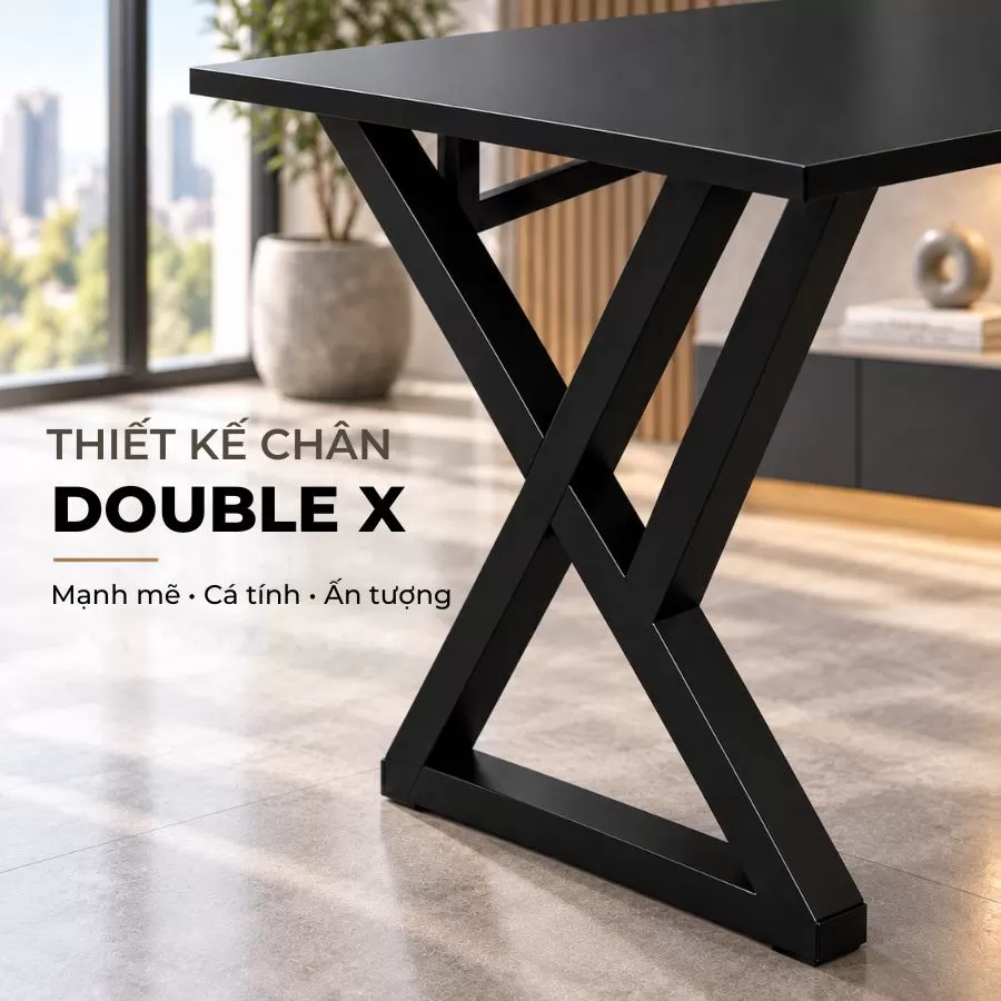 Bàn Làm Việc Chân Double X Mặt Simple Đen Fufutech