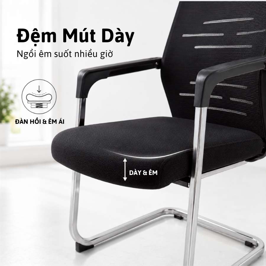 Đệm ngồi mút dày bọc vải của ghế chân quỳ lưng lưới HH000751