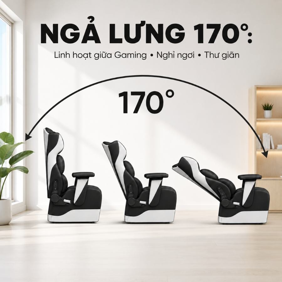 Ghế sofa gaming HH000645 ngả lưng 170 độ qua ba nấc tư thế
