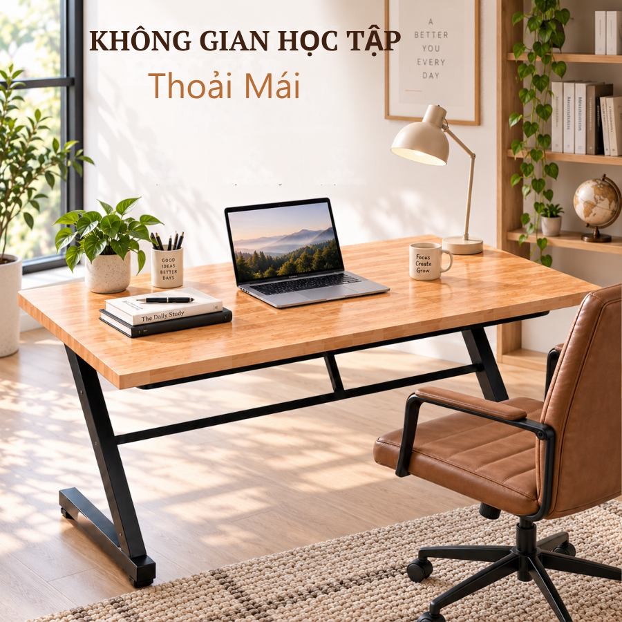 Bàn gỗ cao su rộng 80cm cho không gian học tập thoải mái