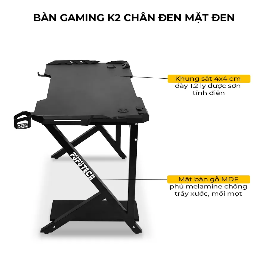 Bàn gaming Fufutech K2 Đen LED