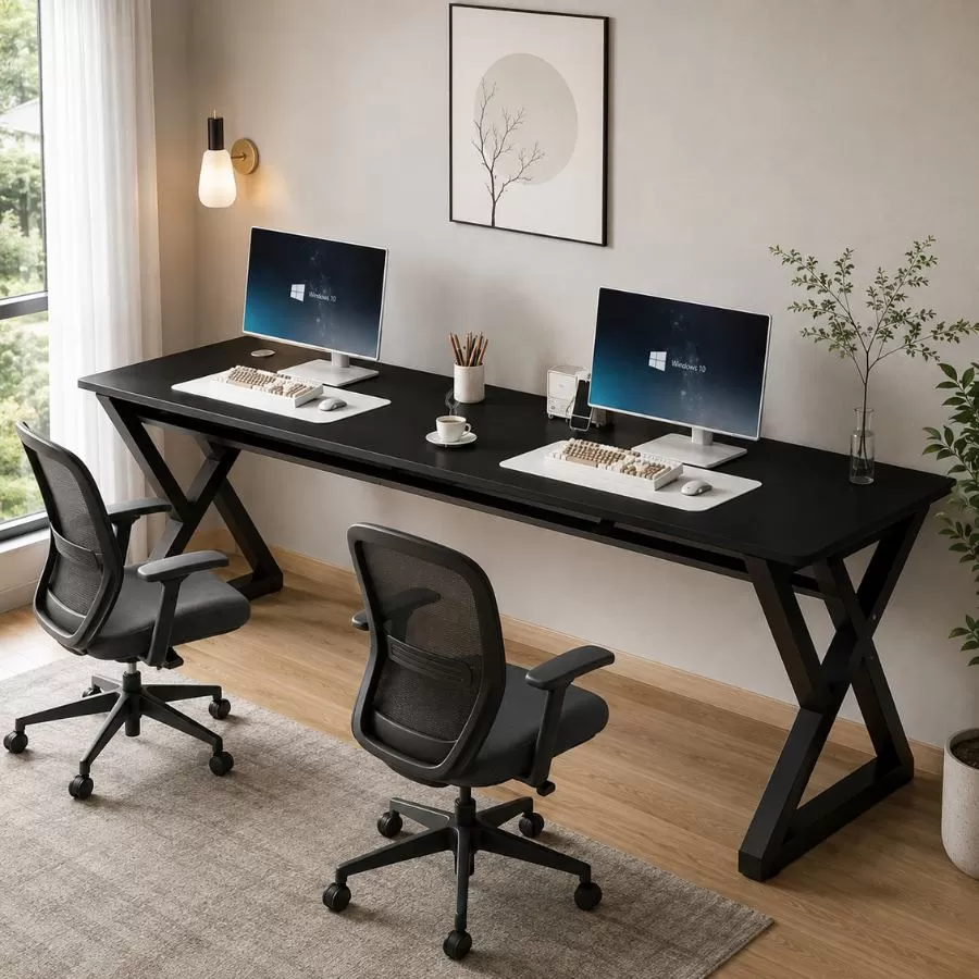 Bàn 2 chỗ ngồi Double-X 70cm màu đen đặt sát tường phòng làm việc