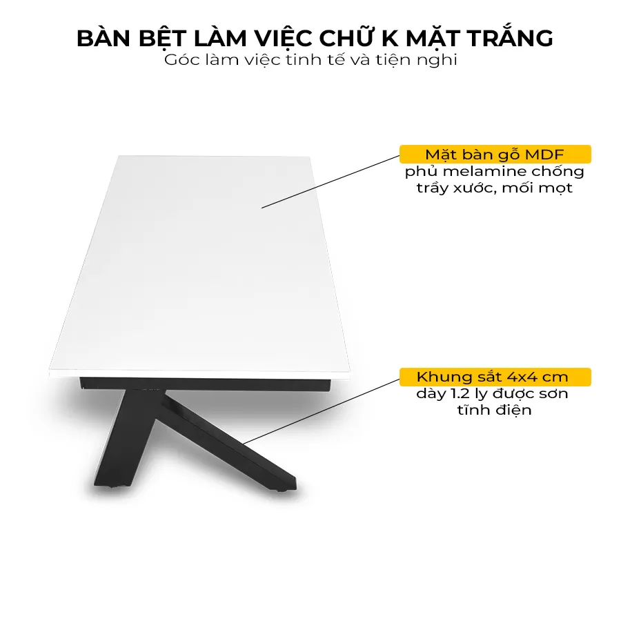 bàn bệt làm việc chữ K mặt trắng - Bàn bệt làm việc chữ K mặt trắng