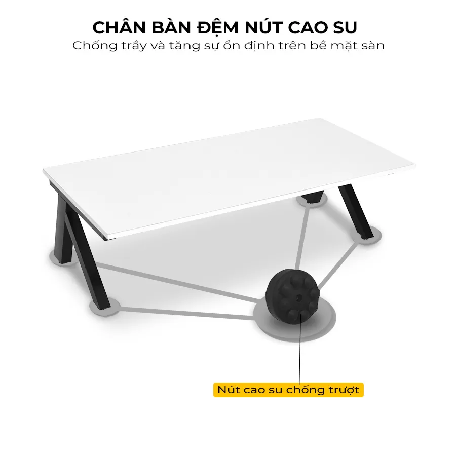 bàn bệt làm việc chữ K mặt trắng - Chân bàn đệm nút cao su