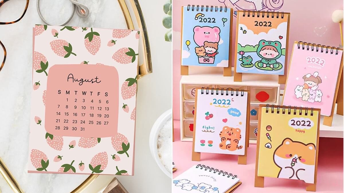Lịch decor bàn học màu hồng cute
